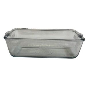 Vintage Fire King Blue Glass Loaf Pan Embossed Swirl Design Bakeware Baking Dish
